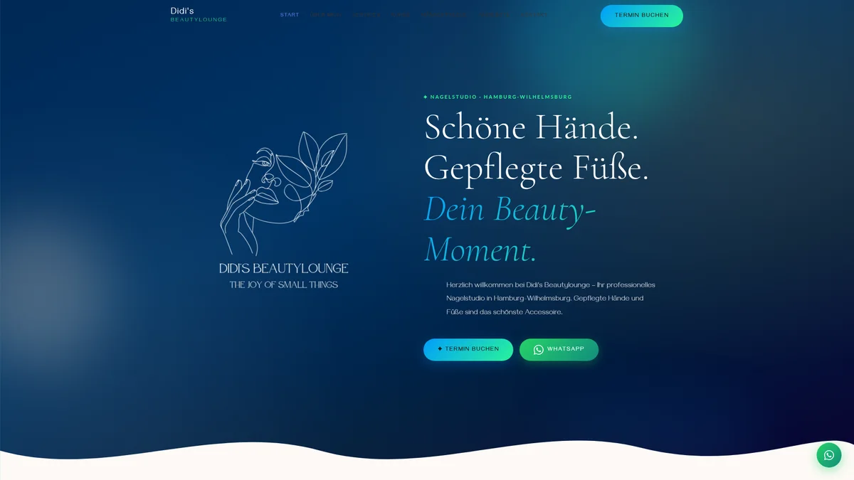 Startseite von Didi's Beautylounge — Hero-Bereich mit Logo und Terminbuchung